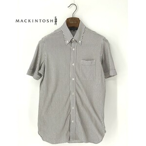 A9169/美品 春夏 MACKINTOSH マッキントッシュ コットン 半袖 ストライプ ボタンダウン ドレス カッター カジュアル シャツ M 39 白 メンズ