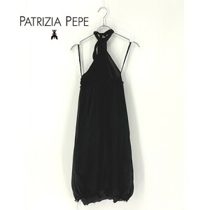 A6895/美品 春夏 PATRIZIA PEPE パトリツィア ペペ シルク100% 膝丈 ホルターネック ベアバック チュニック ワンピース 40 黒/レディース