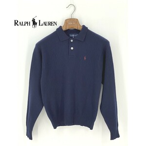 A8175/極美品 春夏 POLO RALPH LAUREN ラルフローレン ウール プルオーバー 長袖 ニット リブ セーター M 紺/レディース カーディガン