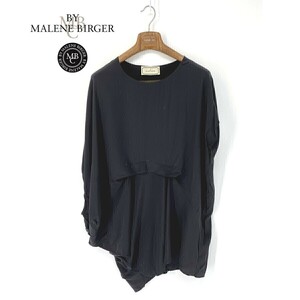 A6564/極美品 春夏 BY MALENE BIRGER バイマレーネビルガー 変形 七分袖 ドレープ ギャザー 膝丈 ミモレ丈 ワンピース 36 黒/レディース