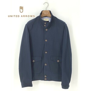 A8141/極美品 春夏 UNITED ARROWS ユナイテッドアローズ コットン ハイネック テーラード シングル ジャケット ブルゾン XL 濃紺/メンズ