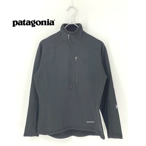 A8934/美品 春夏 patagonia パタゴニア POLARTEC 長袖 ハーフジップ ロゴ刺繍 ボア フリース ロンT ジャケット XS 黒 USA製 レディース