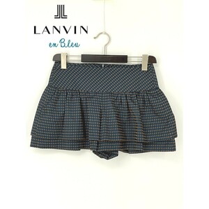 A7456/極美品 春夏 LANVIN en Bleu ランバンオンブルー インナーあり 総柄 フリル キュロット ショート ハーフパンツ L程 紺/レディース