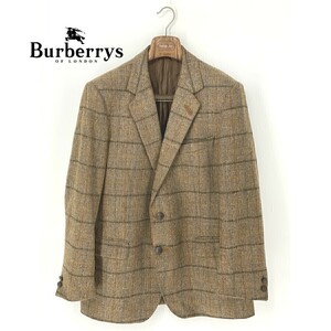 A8458/美品 秋冬 総裏 BURBERRY バーバリー ウール ツイード チェック テーラード シングル2BジャケットL程42 S茶 グレートブリテン/メンズ