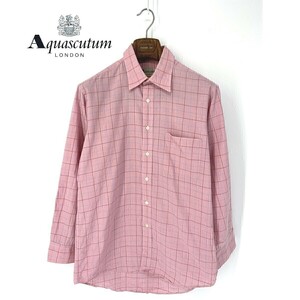 A6359/美品 春夏 Aquascutum アクアスキュータム チェック コットン 長袖 カジュアル カッター Yシャツ 40-82 L程 ピンク/メンズ スーツ用