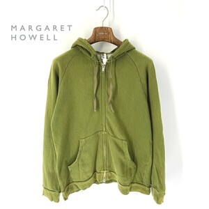 A6293/春夏 MARGARET HOWELL マーガレットハウエル コットン ジップアップ フード パーカー ブルゾン ジャケット L カーキ/レディース