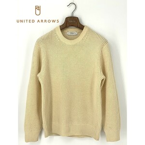 A8856/美品 春夏 UNITED ARROWS ユナイテッドアローズ ウール 長袖 ポップコーン クルーネック ニット リブ セーター M クリーム メンズ