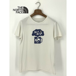 A8807/美品 春夏 THE NORTH FACE ザ ノースフェイス コットン 半袖 ロゴ プリント クルーネック Tシャツ カットソーL 白 メンズ アウトドア