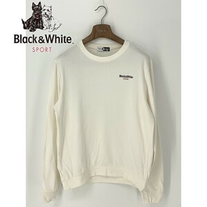 A8151/極美品 春夏 Black&White ブラックアンドホワイト 丸首 コットン 胸ロゴ 長袖 スウェット トレーナー Tシャツ L 白/メンズ ゴルフ