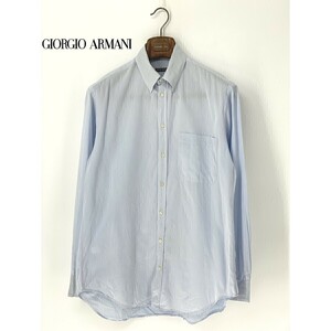 A8679/春夏 GIORGIO ARMANI ジョルジオアルマーニ 黒タグ 長袖 スナップダウン ドレス カッター Yシャツ 39/15 1/2 M程 水色 メンズ