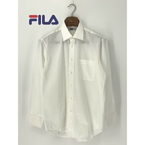 A8673/極美品 春夏 FILA フィラ コットン 長袖 無地 胸ロゴ刺繍 ドレス カッター Yシャツ 42-84 L程 白 メンズ ビジネス スーツ用