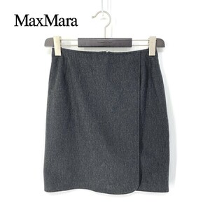 A5878/春夏 Max Mara マックスマーラ 白タグ ウール カシミヤ タイト 台形 ミニ スカート 42 灰色/イタリア製 レディース スーツ用