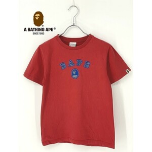 A8090/希少 初期タグ 美品 春夏 A BATHING APE アベイシングエイプ コットン ロゴプリント 丸首 半袖 Tシャツ カットソー S 赤/メンズ BAPE