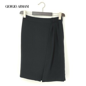 A7054/美品 春夏 GIORGIO ARMANI アルマーニ 黒ラベル トリアセテート デザイン ギャザー プリーツ 膝丈 スカート38黒/レディース スーツ用