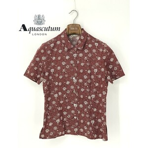 A8613/極美品 春夏 Aquascutum アクアスキュータム 半袖 オープンカラー アロハ 花柄 総柄 カジュアル シャツ ブラウス L程 赤 レディース