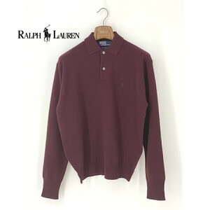 A7975/極美品 春夏 POLO RALPH LAUREN ポロ・ラルフローレン ウール プルーバー ニット リブ シャツ セーター M 赤/メンズ カーディガン