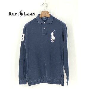 A8598/美品 春夏 POLO RALPH LAUREN ラルフローレン コットン 長袖 ビッグポニー刺繍 ポロシャツ Tシャツ カットソー ロンT S紺/メンズ