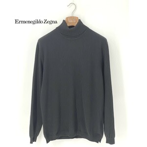 A8588/美品 春夏 Ermenegildo Zegna ゼニア カシミヤ100% 長袖 無地 タートルネック ニット リブ セーター 50 M 黒/メンズ カーディガン