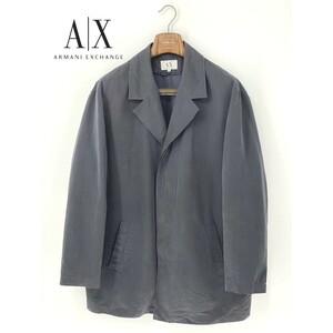 A9186/ 90s 訳あり 秋冬 ARMANI EXCHANGE アルマーニ ナイロン 中綿 長袖 ステンカラー チェスター コート ジャケット XL 紺 メンズ