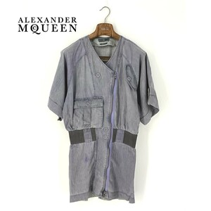 A6882/美品 春夏 ALEXANDER MCQUEEN アレキサンダーマックイーン コットン 染め加工 変形 デザイン ミモレ丈 ワンピース 38 紫/レディース