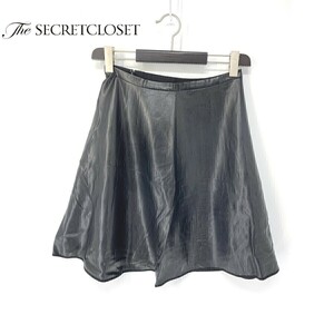 A5888/美品 秋冬 The SECRETCLOSET ザシークレットクローゼット 合成皮革 フレア サーキュラー 膝丈 スカート 1 黒/日本製 レディース