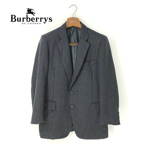 A6797/ビンテージ 80s 極美品 秋冬 BURBERRY バーバリー ウール ストライプ ツイード テーラード シングル2Bジャケット 175 A6 紺/メンズ