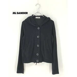 A8312/極美品 春夏 JIL SANDER ジルサンダー パイル地 無地 フード付き 長袖 シャツ パーカー ブルゾン ジャケット S 黒/レディース