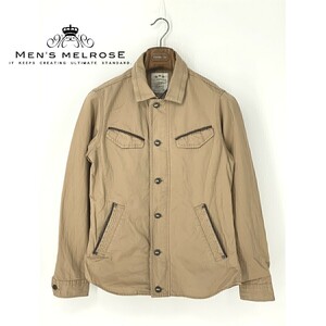 A8054/極美品 春夏 MEN'S MELROSE FLANDERS LINEN メルローズ リネン ジップアップ ワーク シャツ ジャケット ブルゾン3 M程 カーキ/メンズ