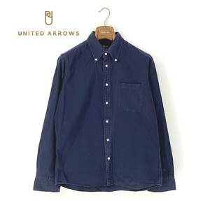 A6822/美品 春夏 UNITED ARROWS ユナイテッドアローズ コットン ボタンダウン 長袖 ドレス カジュアル カッター Yシャツ L 紺/メンズ