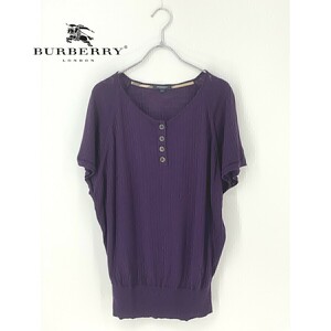 A7876/ beautiful goods spring summer BURBERRY LONDON Burberry London wool stripe short sleeves knitted rib cardigan shirt F purple / lady's sweater 