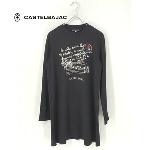 A9158/極美品 春夏 CASTELBAJAC カステルバジャック レーヨン 長袖 刺繍 プリント ロング カットソー ミニ ワンピース42 L程 黒 レディース