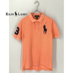 A8395/美品 春夏 POLO RALPH LAUREN ポロ・ラルフローレン コットン 胸ロゴ ポニー刺繍 半袖 ポロシャツ カットソー M オレンジ/レディース