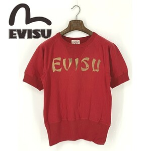A8384/極美品 春夏 EVISU エヴィス LOT4304 コットン 丸首 ビッグ デカロゴ プリント 半袖 トレーナー Tシャツ カットソー36 M程 赤/メンズ
