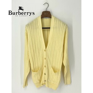 A7735/ Vintage 80s прекрасный товар весна лето BURBERRY Burberry хлопок кабель плетеный золотой кнопка вязаный ребра кардиган XL степени желтый / мужской свитер 