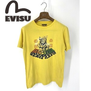 A6069/美品 春夏 EVISU エヴィス コットン フロント ビッグロゴ 半袖 カットソー Tシャツ S 黄色/イタリア製 メンズ