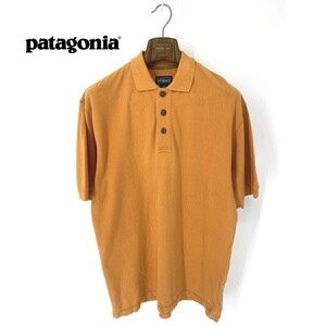 A6046/春夏 薄手 patagonia パタゴニア コットン ロゴ刺繍 半袖 鹿の子 ポロシャツ Tシャツ カットソー M オレンジ/メンズ アウトドア
