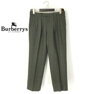 A7179/ビンテージ 80s 美品 春夏 BURBERRY バーバリー ウール チェック テーパード スラックス パンツ トラウザーズ 82 L程 緑/メンズ