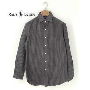 A8113/極美品 春夏 POLO RALPH LAUREN ポロ ラルフローレン REGENT チェック 長袖 カジュアル ドレス Yシャツ15 1/2 32/33 M程 灰色/メンズ