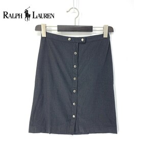 A5900/ превосходный товар весна лето RALPH LAUREN Ralph Lauren чёрный бирка хлопок серебряный кнопка кнопка down рубашка шт. форма колени длина юбка 9 серый / женский 