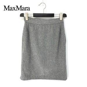 A5877/極美品 春夏 Max Mara マックスマーラ 白タグ ウール アンゴラ ストライプ タイト 膝丈 スカート 38 灰色/レディース スーツ用