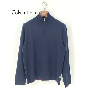 A8714/美品 春夏 Calvin Klein Jeans カルバンクラインジーンズ ウール 長袖 プルオーバー ハイネック ニット リブ セーター M 紺 メンズ