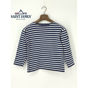 A8011/美品 春夏 SAINT JAMES セントジェームス コットン ボーダー 長袖 カットソー Tシャツ ロンT S程 紺/メンズ レディース フランス製