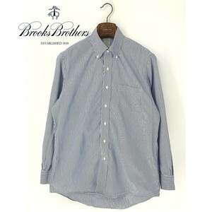 A9020/春夏 BROOKS BROTHERS ブルックスブラザーズ MILANO コットン 長袖 ボタンダウン ストライプ ドレス Yシャツ 16 2/3 M程 青 メンズ