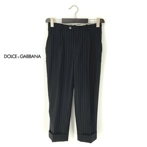 A7607/春夏 DOLCE&GABBANA ドルチェ＆ガッバーナ ウール ストライプ サイドライン スラックス クロップドパンツ 42 L程 黒/レディース