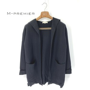 A6579/ beautiful goods spring summer M-PREMIER M pull mie wool button less with a hood . long sleeve cardigan jacket half coat 36 black / lady's 