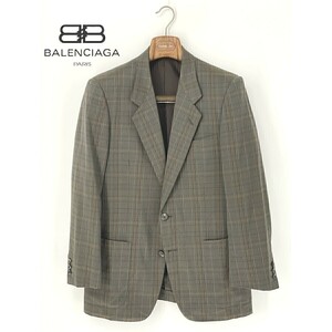 A8419/美品 春夏 背抜き BALENCIAGA バレンシアガ BLANC's ウール チェック テーラード シングル2Bジャケット 92A5 170 M程 緑/メンズ