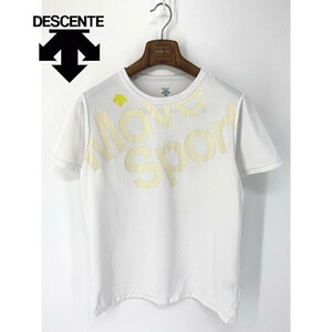 A6561/極美品 春夏 DESCENTE デサント MOVE SPORT ビッグプリント デカロゴ 吸汗速乾 丸首 半袖 カットソー Ｔシャツ M 白/メンズ スポーツ