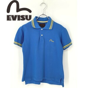 A8935/春夏 EVISU エヴィス 半袖 ヘンリーネック 胸ロゴ刺繍 カモメ Tシャツ カットソー ポロシャツ S程 水色 メンズ レディース