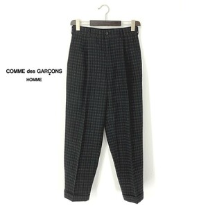 A7423/AD1997 90s 極美品 春夏 COMME des GARCONS HOMME コムデギャルソン ウール チェック テーパード スラックス パンツ S 黒/メンズ