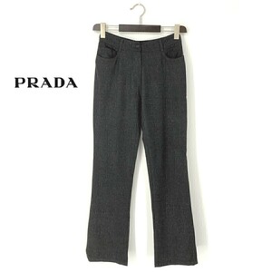 A7410/極美品 春夏 PRADA プラダ ウール 無地 テーパード スラックス カジュアル パンツ トラウザーズ 40 S程 灰色/イタリア製 レディース